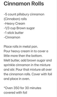 the instructions for making cinnamon rolls