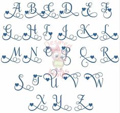 the letters and numbers are drawn in blue ink with hearts on each letter, as well as