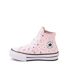 Chuck Taylor All Star Lift Platform Flower Embroidered Color: Donut Glaze/ Oops Pink/ White Cute Womens Converse, Pink Converse Shoes, Flower Sneakers, Flower Converse, Pink Sneakers With Embroidered Logo For Spring, Converse Sneakers With Floral Embroidery Round Toe, Pink Plant Form Converse, Converse Sneakers With Floral Embroidery For Spring, Floral Converse Platform