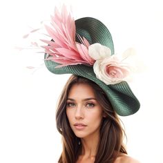 Blush Dusty Pink Dark Forest Green Fascinator Hat Statement Hatinator Womens Kentucky Derby Hats Wedding Royal Ascot Fascinator Headband Hats By Cressida Kentucky Derby & Ascot Fascinator Hats Elsje Kentucky Derby Fascinator Free form dark forest green base trimmed with a large spray of blush feathers and a silk rose Base measures 14 inches wide This green headpiece is mounted with a matching headband. If you prefer a headband to match your hair, please make a note at check out what colour headb Kentucky Derby Wedding, Green Fascinator, Kentucky Derby Fascinator, Base Trim, Fascinator Headband, Kentucky Derby Hats, Matching Headband, Silk Roses, Royal Ascot