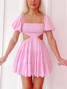 Clementine Cutie Pink Dress | sassyshortcake.com | Sassy Shortcake Bubblegum Pink Dress, Sparkle Romper, Pink Flowy Dress, Sideline Cheer, Sassy Shortcake, Babydoll Dresses, Concert Dresses, Patriotic Dresses, Preppy Dresses