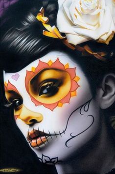 Halloween Makeup Sugar Skull, Sugar Skull Costume, Pin Up Girl Tattoo, Sugar Skull Artwork, Dead Makeup, Sugar Skull Girl, Day Of The Dead Art, Sugar Skull Makeup