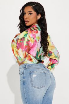 Available In Multi Color. Satin Blouse Top Long Sleeve Surplice Collar Detail Side Zipper Closure Abstract Printed Cropped Non Stretch Disclaimer: Embroidery Placement Will Vary. 100% Polyester Imported | Eleanor Satin Blouse Top size Small by Fashion Nova Embroidery Placement, Service Women, Free Dresses, Color Fashion, Satin Blouse, Shirts Blouses, Matching Dresses, Blouse Top, Colorful Fashion