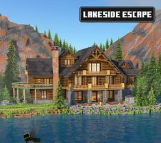 #Minecraft Lakeside House Cool Minecraft Doorways, Minecraft Houseboat Ideas, Minecraft Country House Ideas, River Minecraft House, Minecraft Hunting Lodge, Minecraft Cabin Ideas Log Homes, Lakeside Minecraft House, Minecraft Log Cabin Blueprint