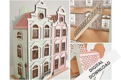 a paper model of a doll house with stairs