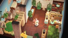 an aerial view of a living room and kitchen area in the animal crossing video game