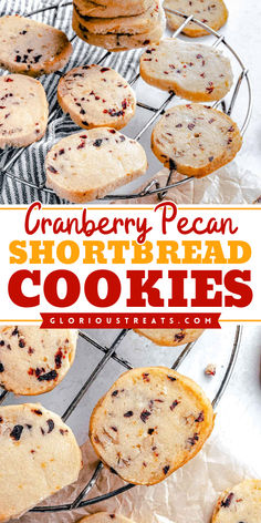 Must make easy Thanksgiving dessert! This Cranberry Pecan Shortbread cookie recipe is easy to make with just a handful of ingredients drizzled with white chocolate sprinkled with festive sprinkles and then baked. Serve these buttery, crumbly cookies at the Thanksgiving dinner party! Cranberry Cookies Recipes Dried, Cookies With Dried Cranberries, Cranberry White Chocolate Shortbread Cookies, Dried Cranberry Shortbread Cookies, Cranberry Pistachio Shortbread Cookies Recipe, Easy Thanksgiving Dessert, Easy Thanksgiving Dessert Recipes, Pecan Shortbread Cookies, Pecan Shortbread