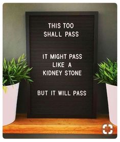 a sign that says, this too shall pass it might pass like a kidney stone but it will pass