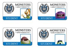 monsters university stickers are shown in four different colors and sizes, including one for each student