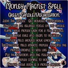 money magnet spell with the words, green grail and visual information