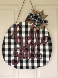 Buffalo plaid pumpkin Fall Door Hanger Buffalo Plaid, Plaid Pumpkin, Fall Door Hanger, Fall Door Hangers, Fall Door, Hello Fall, Hello Autumn, Door Hanger, Buffalo Plaid