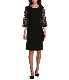 Alex Evenings 3-D Illusion Sleeve Crew Neck Cascade Ruffle Dress | Dillard's Metallic Knit, Groom Dresses, Guest Attire, Alex Evenings, Wedding Attire Guest, Dress Silhouette, Dress 16, Wedding Guests, Groom Dress