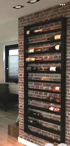 a wine rack in the middle of a living room