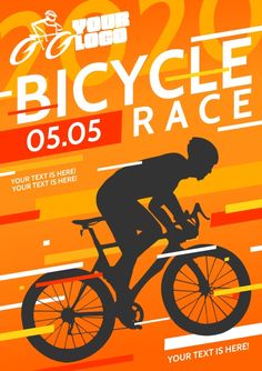 a man riding a bike on an orange and yellow background with the words bicycle race