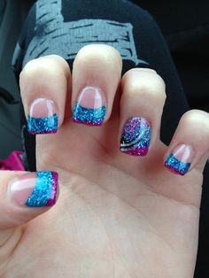 Blue Nail Ideas, Nails Yellow, Summer Nail Designs, Gel Nail Art Designs, Glitter Gel Nails, Pretty Nail Designs, Cute Gel Nails, Blue Nail