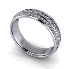 a wedding ring with three rows of diamonds