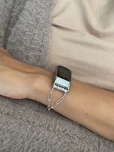 925 Sterling Silver Fitbit Charge 5 Chain Bracelet Women Paperclip Band Jewelry, Chic Fitbit Charge 5 Silver Strap, Mother's Day Gift Ideas Silver Rectangular Jewelry With Bracelet Strap, Rectangular Silver Jewelry With Bracelet Strap, Fitbit Charge 5, Fitbit Bands, Wrist Stacks, Silver Paper, Fitbit Charge, Band Jewelry, Jewelry Studio