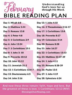 a pink and white poster with the words bible reading plan