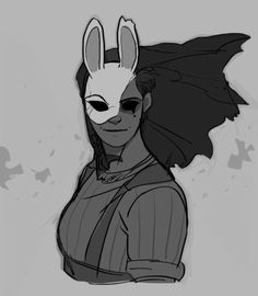 a drawing of a person wearing a bunny mask