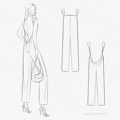 a drawing of a woman's dress and pants with one side cut out, the other