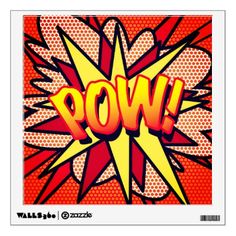 the word kapow is written in an abstract comic style with red and yellow colors