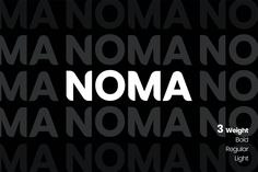 the words noma are in white and black font on a black background with an image of