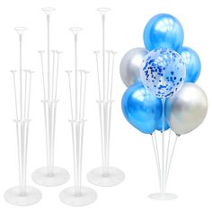 blue and white balloons are in the shape of poles