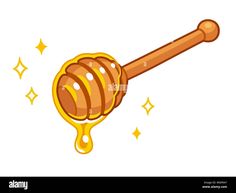 a wooden honey dipper on a white background - stock image