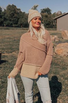 - Cozy up to fall fashion with this trendy sweater! - Unlined knit material with accent waffle knit accents - A crew cut neckline with unfinished detail - Rolled seam accents - Long sleeves - A relaxed silhouette that ends in a straight hemline Trendy Sweater, Trendy Sweaters, Women Clothing Boutique, Style Profile, Ski Jacket