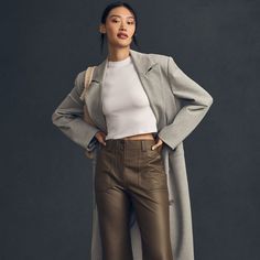 The Naomi Vegan Leather Wide-Leg Flare Pants | Nuuly Rent Modern Leather Pants With Belt Loops For Fall, Fall Leather Pants With Belt Loops, Fall Leather Pants With Belt Loops For Office, Fall Leather Pants For Work With Belt Loops, Fall Leather Pants For Workwear, Fall Leather Pants For Work With Pockets, Elegant Leather Pants For Fall Workwear, Fall Workwear Leather Pants With Pockets, Chic Leather Pants For Business Casual In Fall