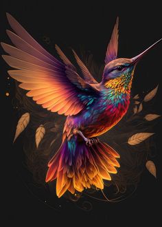 a colorful bird flying through the air with its wings spread out and it's beak extended