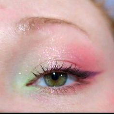 beautiful makeup | aesthetic | make-up | credit to @/racoongliterr on IG Makeup Ideas Pop Of Color, Jewel Tone Wedding Makeup, Neon Pink And Green Makeup, Pink Green Makeup Looks, Wicked Makeup Ideas, Christmas Makeup Red And Green, Green And Red Eye Makeup, Enid Make Up, Fun Easy Eye Makeup