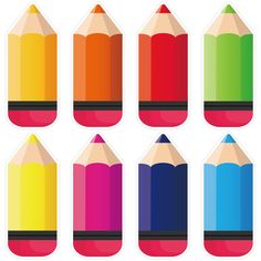 six colored pencils with different shapes and colors on the top one is red, yellow, green, blue, pink, orange