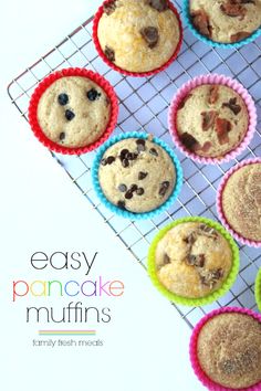 muffins cooling on a rack with the words easy pancake muffins