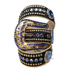 B.B. Simon Royal Blue/Gold/Black Studded Pony Hair Swarovski Crystal Belt Made by world famous celebrity designer B.B. Simon. The Belt is constructed out of the finest Italian Leather and emblazoned with Swarovski Austrian crystals. Manufactured in the United States. Material: Pony Hair Style: Swarovski Crystal Belt Color: Royal Blue/Gold/Black Please purchase this belt with AFTERPAY or PAYPAL to avoid this item being cancelled and to ensure buyer and seller protection. FREE 2-DAY shipping on al Pony Hairstyles, Crystal Belt, Royal Blue And Gold, Celebrity Design, Pony Hair, Gold Black, Italian Leather, Blue Gold, Swarovski Crystal