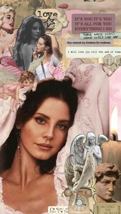 a collage of photos with an angel and a woman's head in the center