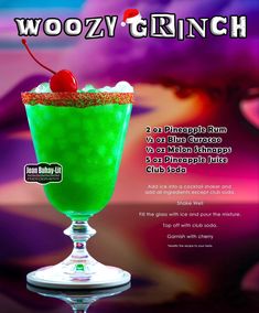 Woozy Grinch Christmas cocktail recipe. How the Grinch stole Christmas. Grinch themed party. Christmas party ideas. Christmas punch. Christmas alcoholic cocktails. Green cocktails. You’re a mean one Mr. Grinch. Bah humbug. festive Christmas cocktails. Grinch Christmas Cocktail, The Grinch Drink, Grinch Themed Party, Sinners And Saints, Grinch Drink, Punch Christmas, Green Cocktails, Pretty Alcoholic Drinks