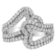 Glamourous and elegant, this stunning bypass ring has an interlocking double heart design that stands out. This piece is crafted in 14k white gold, a metal that is tarnish-free for years to come, and embellished with natural, round-cut diamonds. This ring has a total carat weight of 1 1/2 c.t. and is the perfect accessory for any formal event. You will love how this ring sparkles on your finger. 'Video Available Upon Request' Product features: Diamond Type: Natural White Diamonds Diamond Count: Double Heart Ring, Vs2 Diamond, Bypass Ring, Sparkling Rings, Diamond Settings, Double Heart, 14k White Gold Ring, Ring Band, 2 Carat