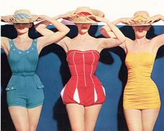 beach 50s Swimwear, 1950s Swimwear, Vintage Beachwear, Vogue Vintage, 일본 패션, Look Retro