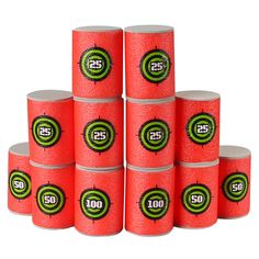 six rolls of red fire retardants with the number 350 printed on them