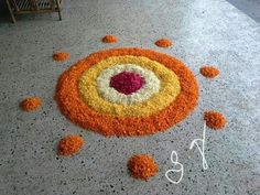 an orange and white rug with the word peace written on it