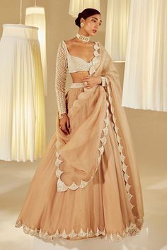 Organza Lehenga Ideas, Vani Vats Lehenga, Full Sleeve Lehenga, Pearl Work Lehenga, Pearls Blouse, Plain Lehenga, Pearl Blouse, Detail Couture