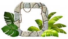 the letter o is made out of rocks and green leafy plants on a white background