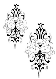 two black and white floral designs on a white background