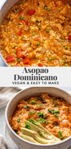 an image of a bowl of food with the title above it that reads aspao dominicano vegan and easy to make