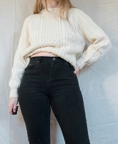 [a white film of fog spreading down the bay]Vintage eggshell wool cable knit sweater. Perfect slouchy fit and so soft. •Long sleeves •Chunky cable knit •Oversized fit LABEL: n/a CONDITION: Vintage / Excellent SIZE: Fits S/MModel is 5'10" and a size S in tops + M/L in bottoms. Please make sure to double check your measu Fisherman Knit Sweater, Chunky Cable Knit, Cable Knit Sweater, Egg Shells, Shoulder Sleeve, Oversized Fits, Cable Knit, Knit Sweater, Boho Fashion