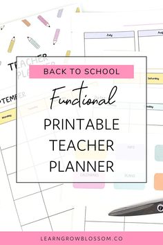 the back to school functional printable teacher planner is on top of a pile of papers