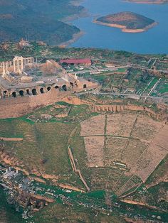 an aerial view of the ancient city of ephesia and its surrounding water source