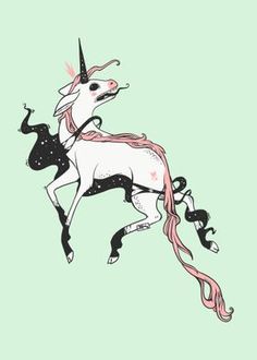 a drawing of a unicorn with pink manes on it's head and tail