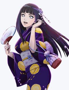 an anime character with long hair holding a mirror